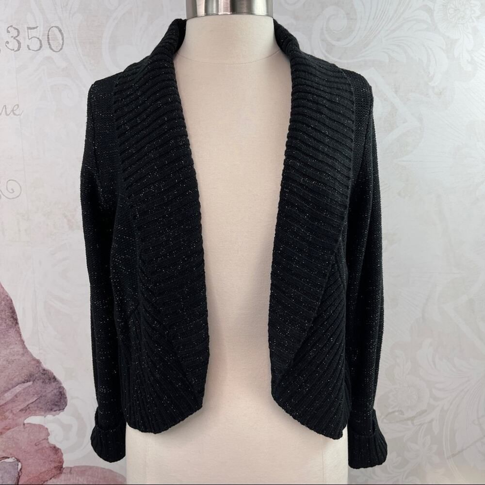 Covington Black Long Sleeve Silver Sparkle Cardigan  NWT Large Petite